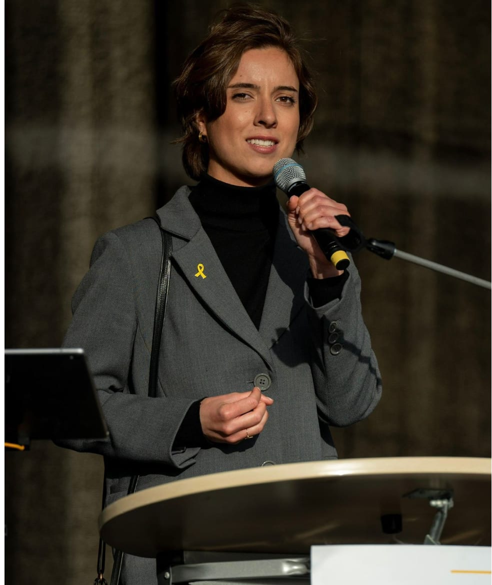 Sarah Maria Sander bei einer Podiumsdiskussion in Berlin