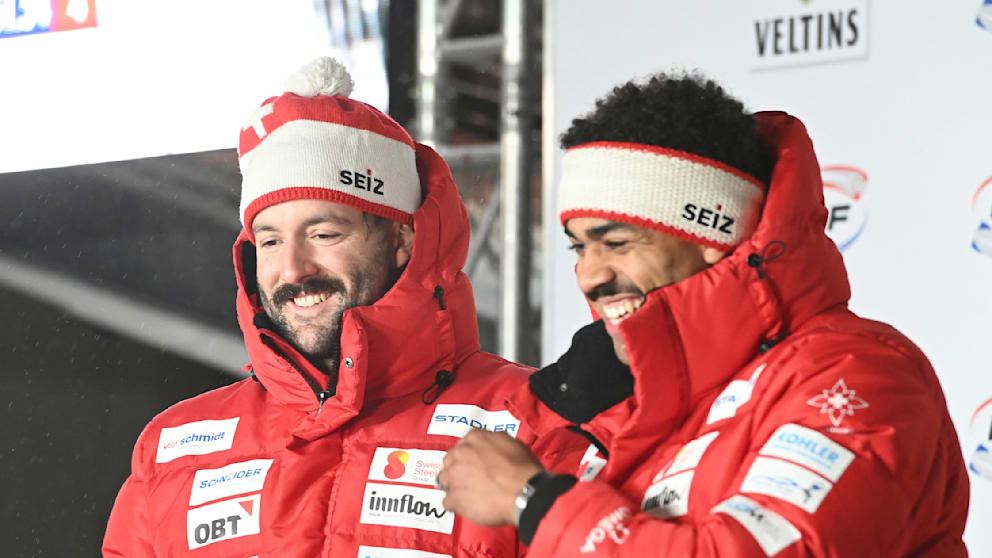 Die Schweizer Bob-Fahrer Michael Vogt (links) und Amadou David Ndiaye