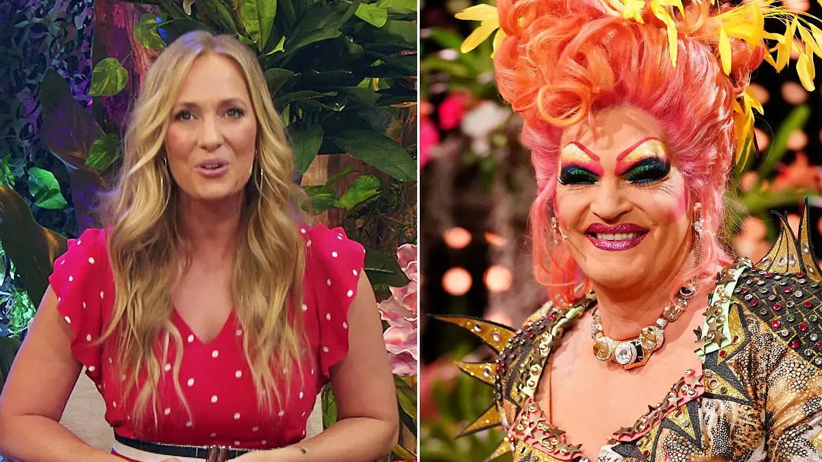 Angela Finger-Erben und Olivia Jones moderieren "Ich bin ein Star - Holt mich hier raus! Die Stunde danach" 2022 im Doppelpack