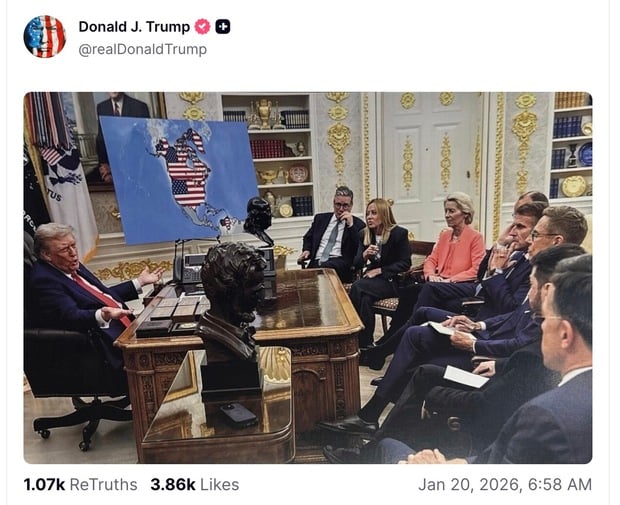 Trump Truth Social Post, Macron Nachricht, 20.1.2025
Screenshot