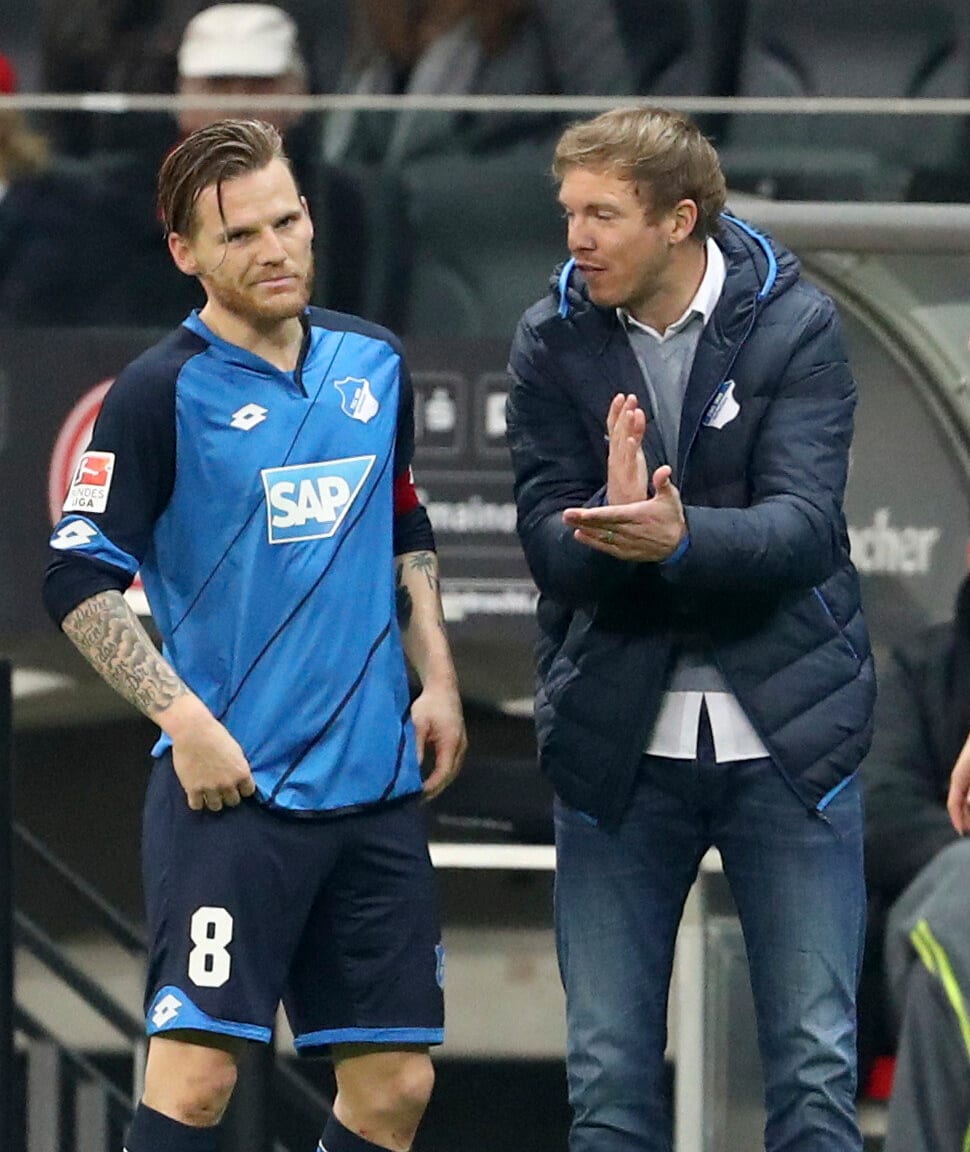 Polanski (l.) war als Profi der verlängerte Arm von Trainer Julian Nagelsmann (38)