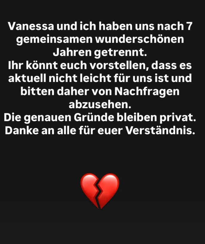 So machte Raúl Richter Sonntagabend die Trennung öffentlich