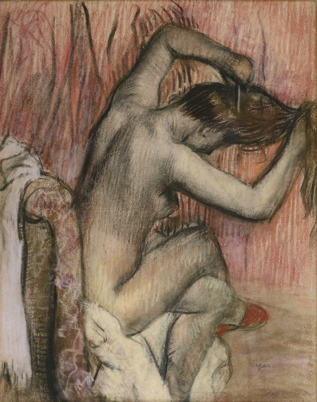 Edgar Degas. Chronist der Pariser Bohème: „Sich kämmender Akt“, Kohle und Pastellkreiden auf Papier, 1886 bis 1890