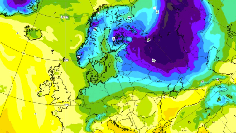 Eine Prognose des EZMWF-Wettermodells für den 25. Januar: Über Russland ist gut die "Kältebestie" zu erkennen, wie englischsprachige Meiden das Hoch nennen.