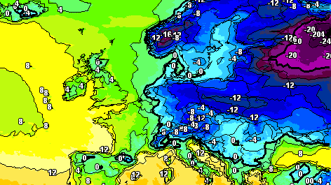 Eine Wetter-Prognose des globalen ICON-Wettermodells für den 23. Januar: In Deutschland rutschen die Temperaturen flächendeckend in den Minusbereich. Der Winter kommt aus Russland nach Deutschland zurück.