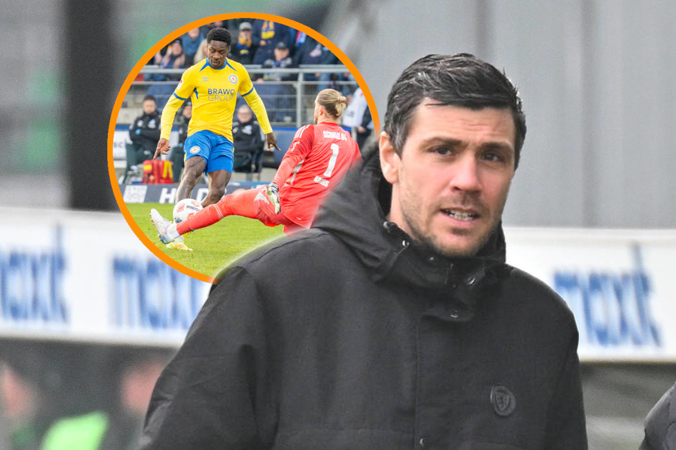 Sport-Geschäftsführer Benjamin Kessel im Austausch mit Stephan Fürstner beim Spiel Fürth gegen Braunschweig.