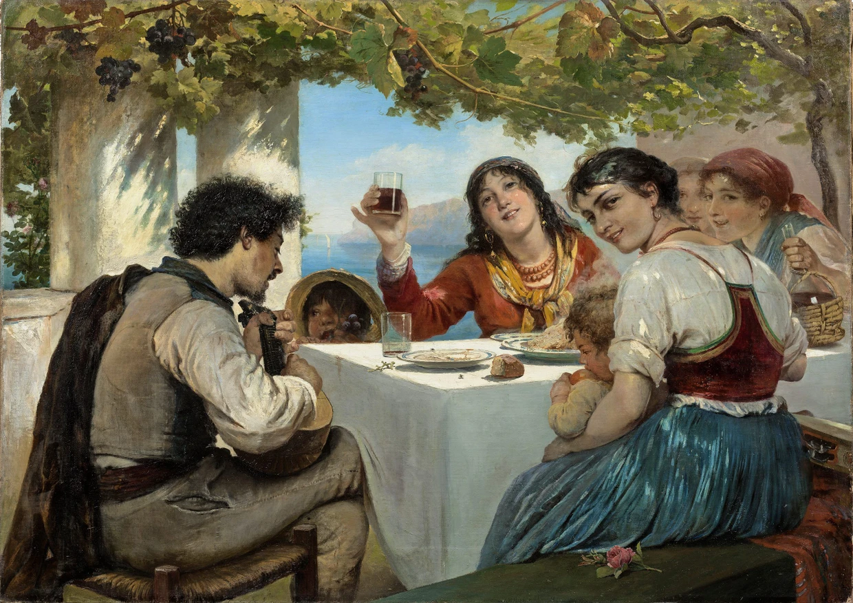 Frauen in Feierlaune:  In eine „Italienische Osteria“ entführt das 1888 gemalte Genrebild von Elisabeth  Jerichau-Baumann.