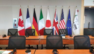 Die Flaggen der G7-Staaten und der EU aufgereiht