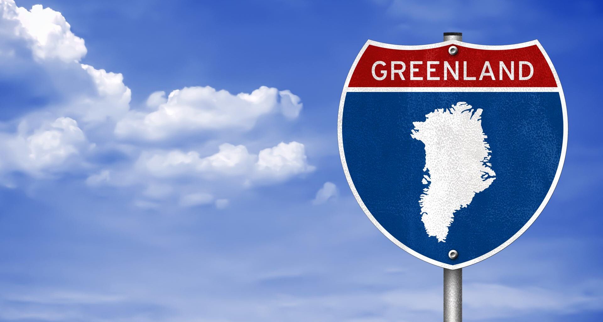 Illustration einer Karte von Grönland auf einem typisch amerikanisch anmutenden Strassenschild.