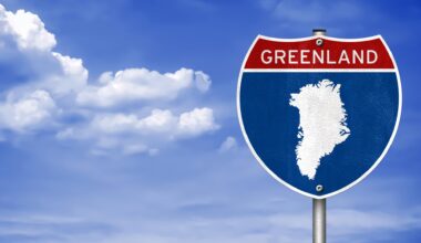 Illustration einer Karte von Grönland auf einem typisch amerikanisch anmutenden Strassenschild.