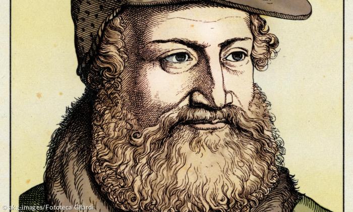 Porträt von Hans Sachs: farbig nach einem Kupferstich von Hugo Buerkner (