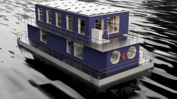 Ein Entwurf für Hausboote an der HAW Kiel.