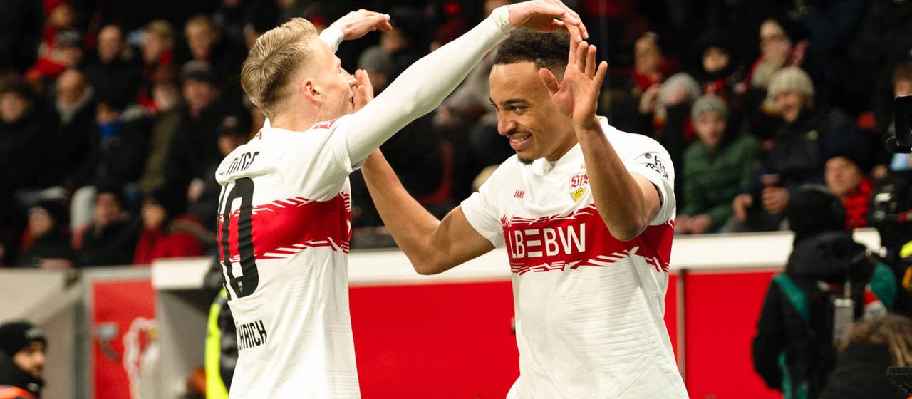 Leistungsträger in Leverkusen: Führich und Doppeltorschütze Leweling | IMAGO/Celina Leiers Leistungsträger in Leverkusen: Führich und Doppeltorschütze Leweling