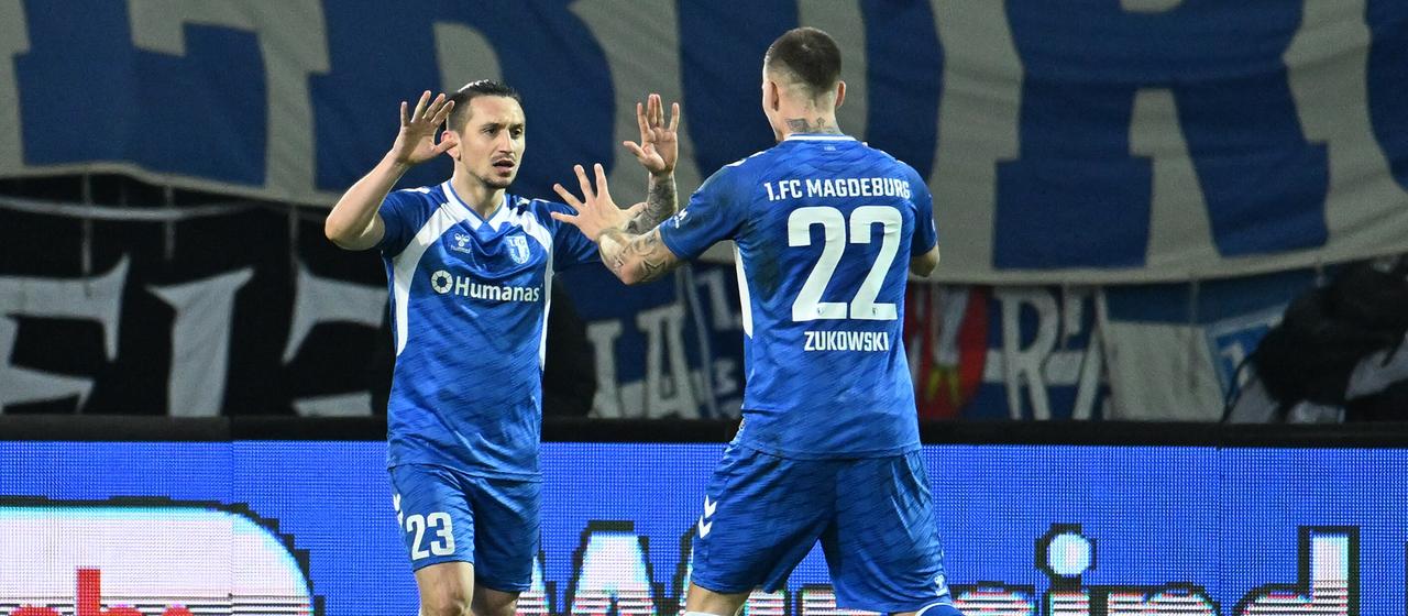 Baris Atik feiert mit Mateusz Zukowski | picture alliance/dpa/Swen Pförtner Baris Atik feiert mit Mateusz Zukowski