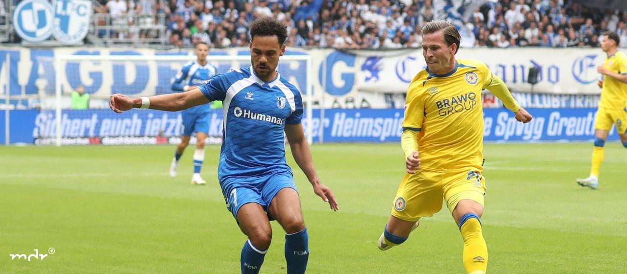  1. FC Magdeburg - Eintracht Braunschweig emspor, v.l. Herbert Bockhorn (Magdeburg, 7), Lino Tempelmann (Braunschweig, 20)
