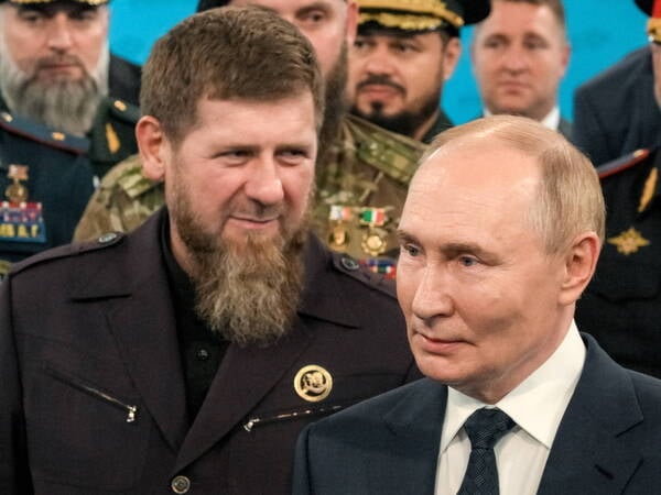 RUSSIA, GUDERMES - AUGUST 20, 2024: Russia s President Vladimir Putin, Chechen Republic Head Ramzan Kadyrov R-L front visit the Russian Special Forces University in Gudermes. Alexei Danichev/POOL/TASS PUBLICATIONxINxGERxAUTxONLY 73220377
