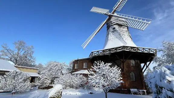 Eine 150 Jahre alte Windmühle bei Schnee in Handorf im Landkreis Lüneburg | NDR, Jürgen Hossner Eine 150 Jahre alte Windmühle bei Schnee in Handorf im Landkreis Lüneburg