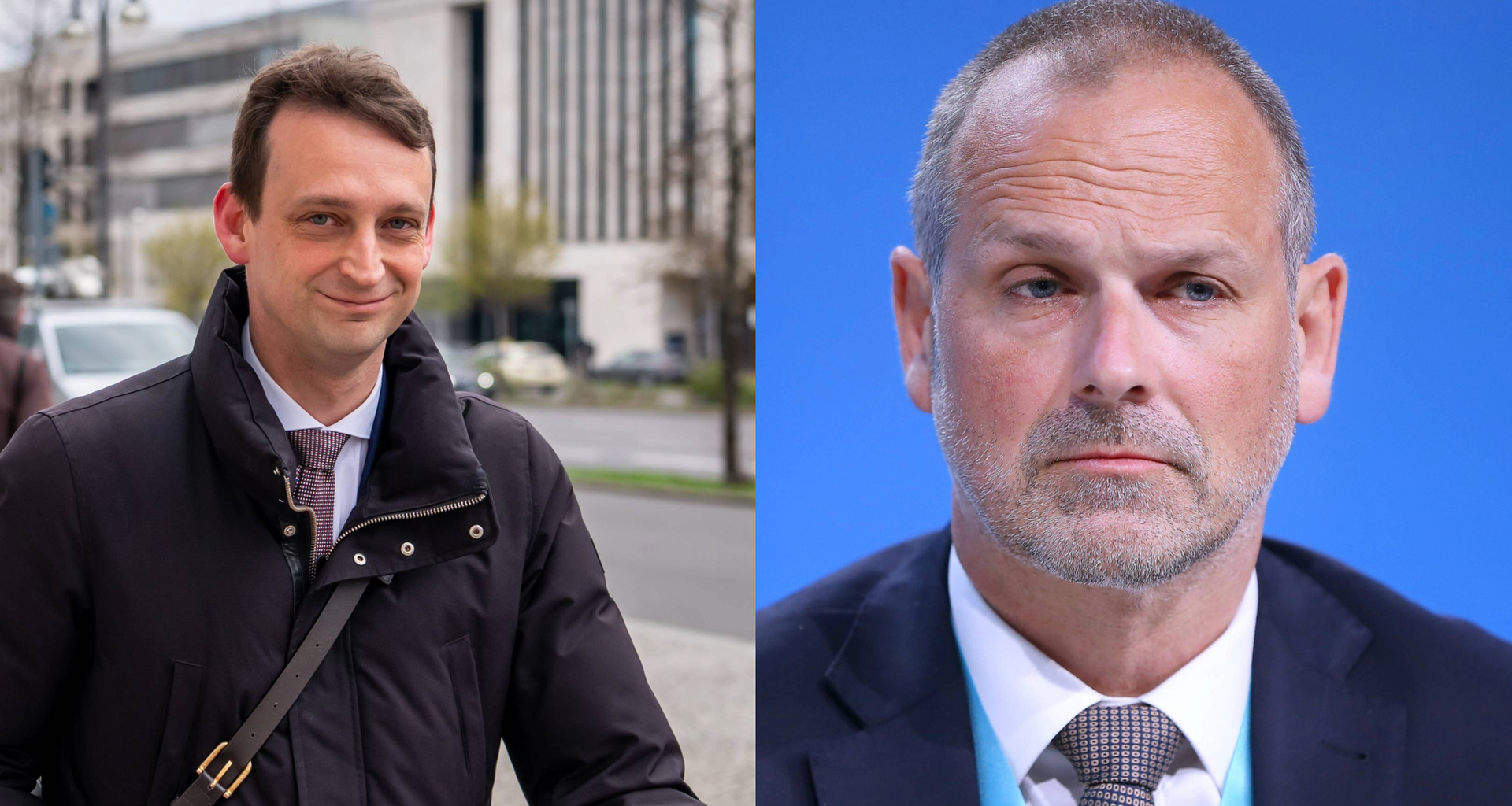 Zu sehen ist eine Collage mit dem alten Büroleiter von Friedrich Merz, Jacob Schrot und dem neuen Büroleiter, Philipp Birkenmeier.