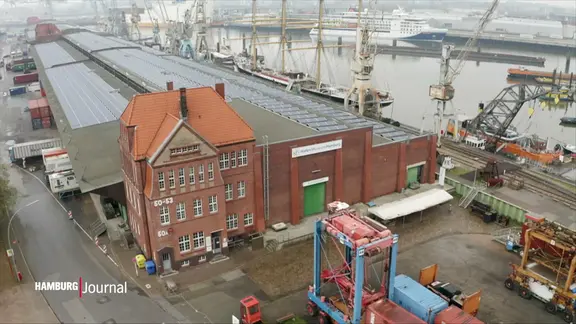 Hafengebiet aus der Vogelperspektive.