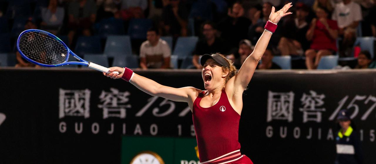 Laura Siegemund jubelt über den Sieg in der 1. Runde