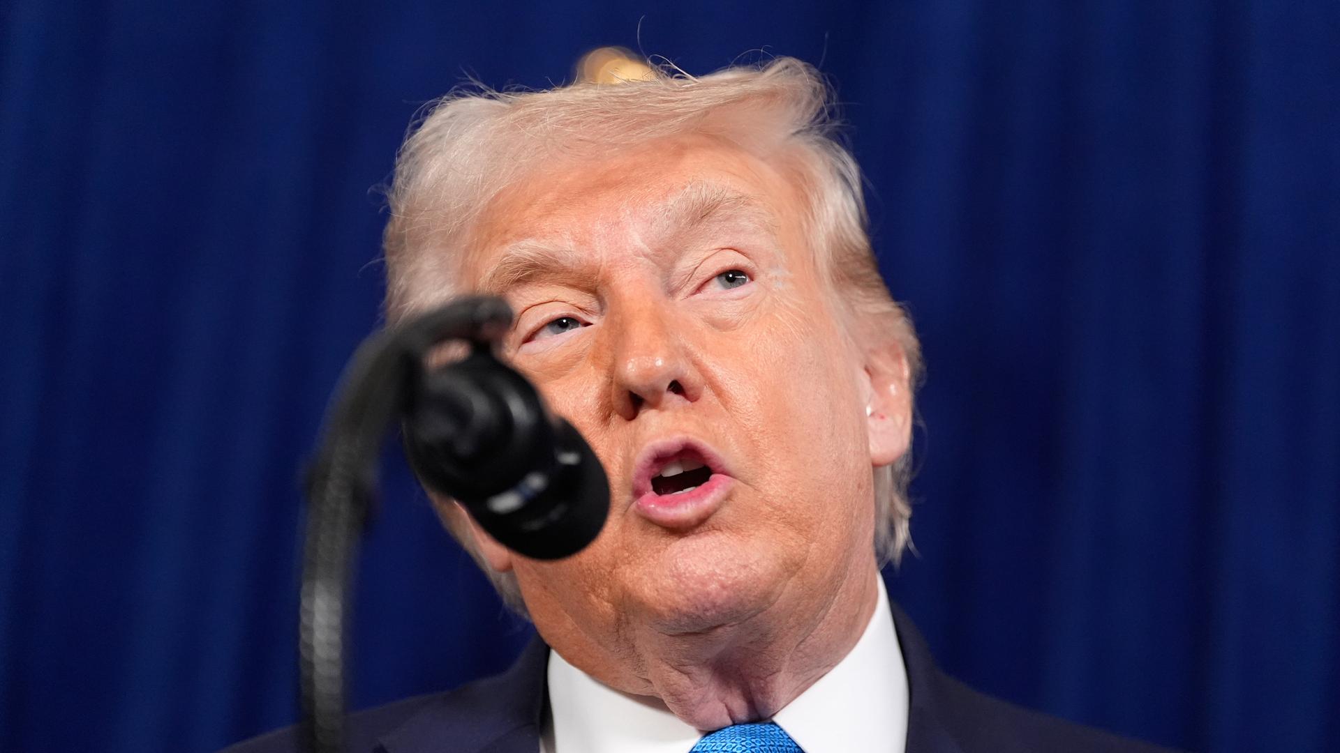 US-Präsident Donald Trump spricht in ein Mikrofon.