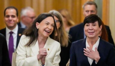 Venezuelas Oppositionsführerin und Friedensnobelpreisträgerin María Corina Machado (v.l.) in Oslo