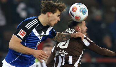 Verbissener Zweikampf: Hamburgs Vušković (li.) beim Kopfballduell mit St. Paulis Pereira.