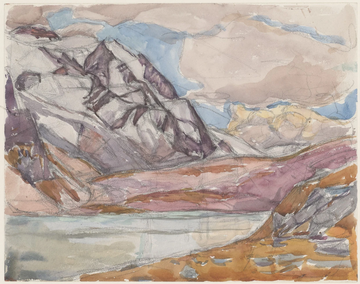 Wer hier kein Gesicht im Berg sieht, hat zumindest nicht Giacomettis Phantasie: „Facettenreicher Berg“, um 1923 Aquarell auf Papier, 22,9 x 29,2 cm