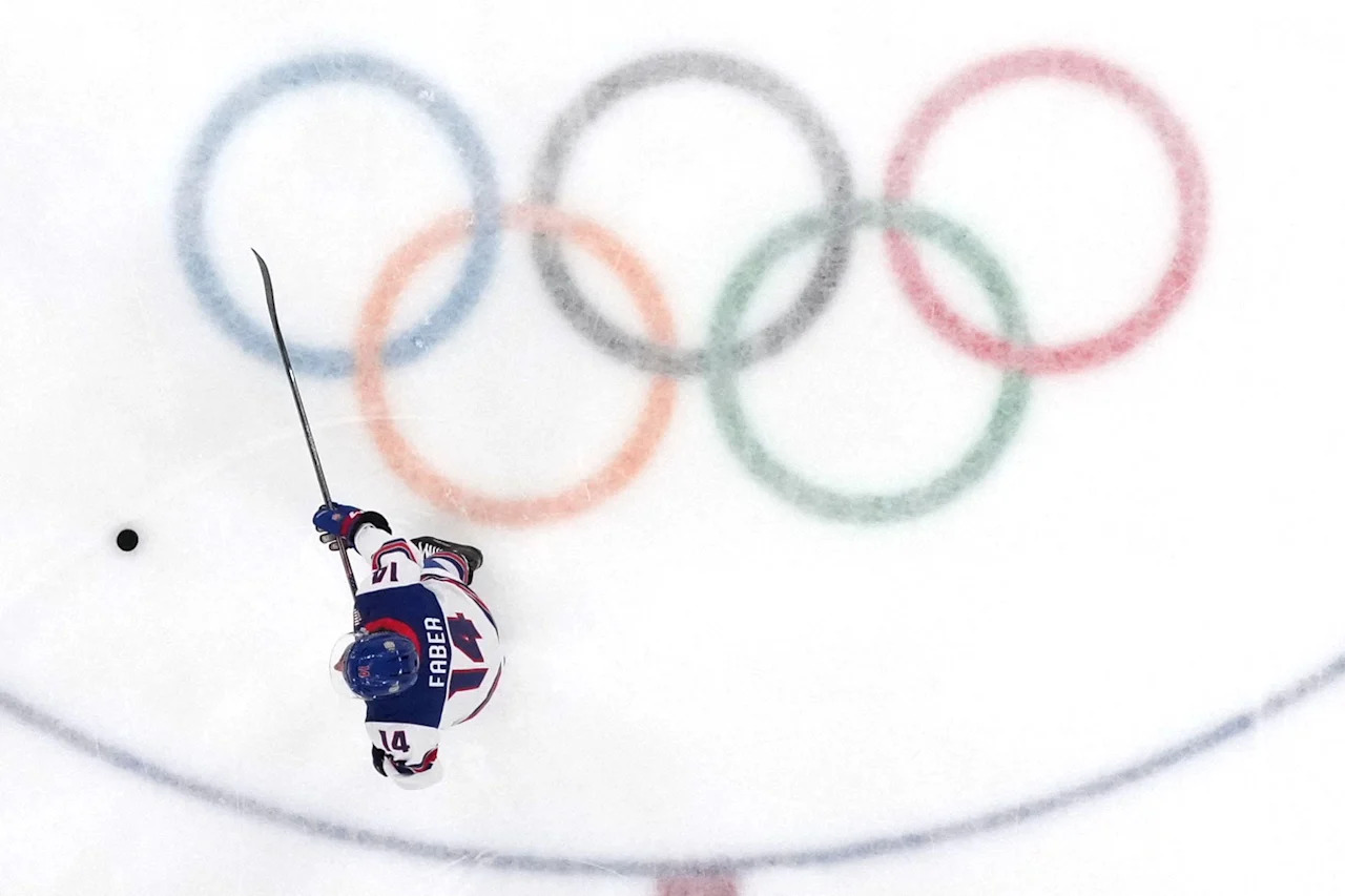 Milano Cortina 2026 Olympics - Ice Hockey - Men's Gold Medal Game - Canada vs United States - Milano Santagiulia Ice Hockey Arena, Milan, Italy - February 22, 2026. Brock Faber of United States during the warm up before the match REUTERS/David W Cerny