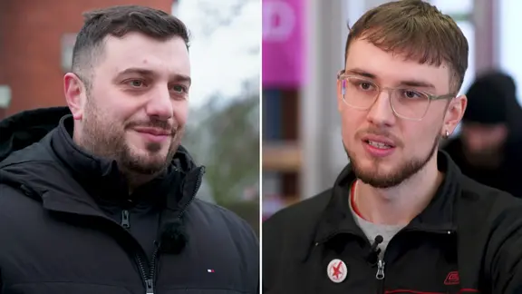 Fotocollage des Schleusenwärters Fatih Çaliskan und Adrian Hauser, Tutor an der Uni Hamburg.