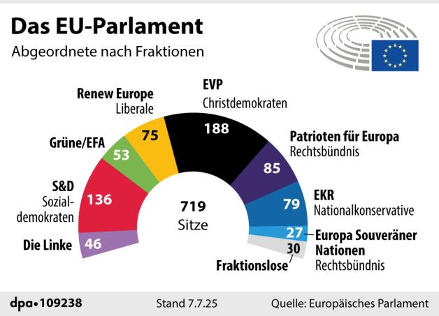 Das EU-Parlament nach Fraktionen.