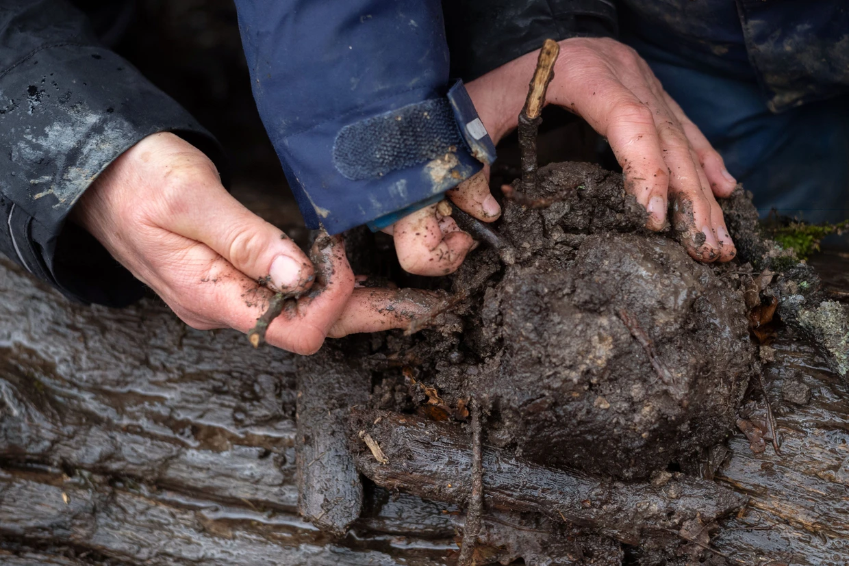 Happy Birthday: Die Kinder backen einen Geburtstagskuchen aus Matsch.