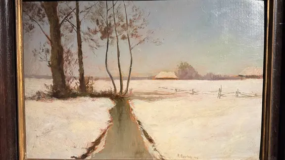Das Kunstmuseum freut sich über den Neuzugang von Rudolf Bartels: "Verschneite Landschaft" in der aktuellen Sonderausstellung. | Stadt Schwaan, Kunstmuseum Das Gemälde "Verschneite Landschaft, 1905" von Rudolf Bartels