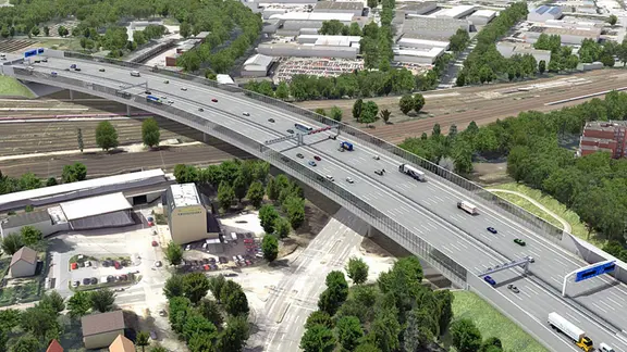 Die Computergrafik zeigt, wie die verbreiterte Langenfelder Brücke in Hamburg aussehen soll. | DEGES V-KON.media, DEGES V-KON.media Die Computergrafik zeigt, wie die verbreiterte Langenfelder Brücke in Hamburg aussehen soll.