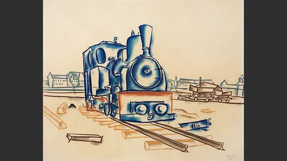 Die Zeichnungen von Walter Ophey haben bis heute große Strahlkraft. | Kunstpalast, Düsseldorf - Horst Kolberg - ARTOTHEK Abbildung aus dem Buch "Walter Ophey - Zeichnungen": Lokomotive einer Feldbahn, 1927