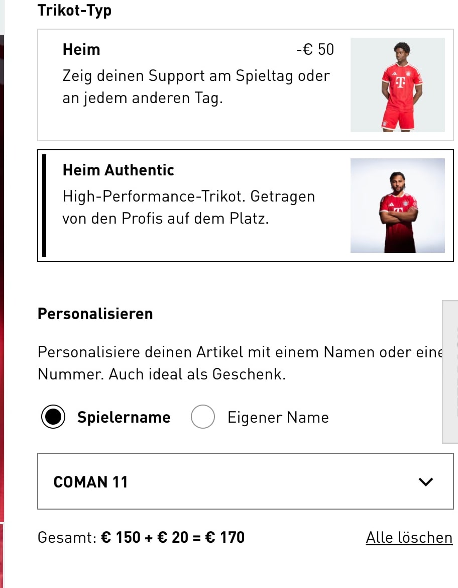 Die Fans können bei Adidas sich auch für einen Flock mit Ex-Bayern-Star Kingsley Coman entscheiden
