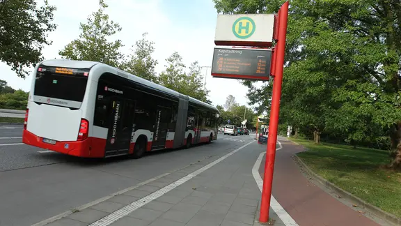 Ein Bus der Hamburger Hochbahn in Richtung Rübenkamp fährt die Haltestelle Kapstadtring an. | IMAGO, Hanno Bode Ein Bus der Hamburger Hochbahn in Richtung Rübenkamp fährt die Haltestelle Kapstadtring an.