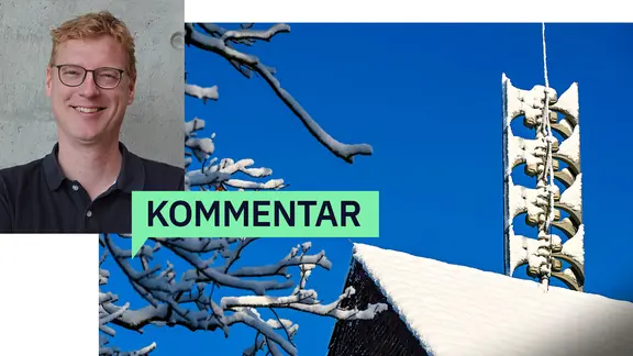 Ein großer Mann mit Locken und Brille. Im Hintergrund eine Sirene. | MDR/Viktoria Schackow, IMAGO/Christian Ohde Ein großer Mann mit Locken und Brille. Im Hintergrund eine Sirene.