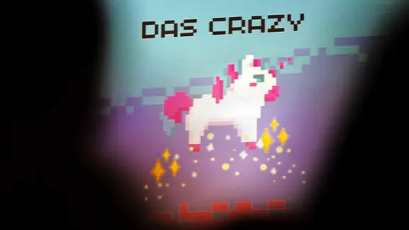 Es ist mit knappem Vorsprung das Jugendwort des Jahres 2025 - und wurde bei der Buchmesse Frankfurt verkündet: "das crazy". | Hannes P. Albert/dpa - dpa-Bildfunk Ein Bild zeigt ein pixeliges weißrosa Einhorn und darüber die Wörter "Das Crazy" (Das Jugendwort 2025)