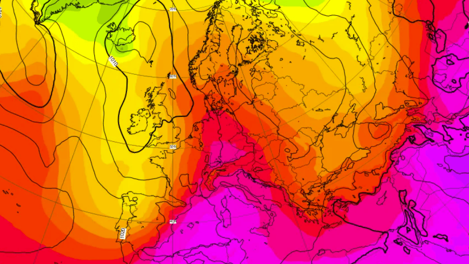 Wetterprognose für Deutschland: Grafik des Wettermodells ECMWF zeigt das Hoch, das sich zum Ende des August über die Alpen nach Deutschland zieht.