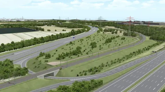 Visualisierung der geplanten A26-Ost im Abschnitt Hamburg-Moorburg. | DEGES Visualisierung der geplanten A26-Ost im Abschnitt Hamburg-Moorburg.