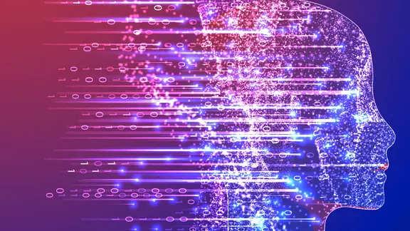 Eine Grafik, die die Form eines Kopfes zeigt, in den - und aus dem - Daten strömen. | colourbox, oleksandr-omelchenko Eine Grafik, die die Form eines Kopfes zeigt, in den - und aus dem - Daten strömen.