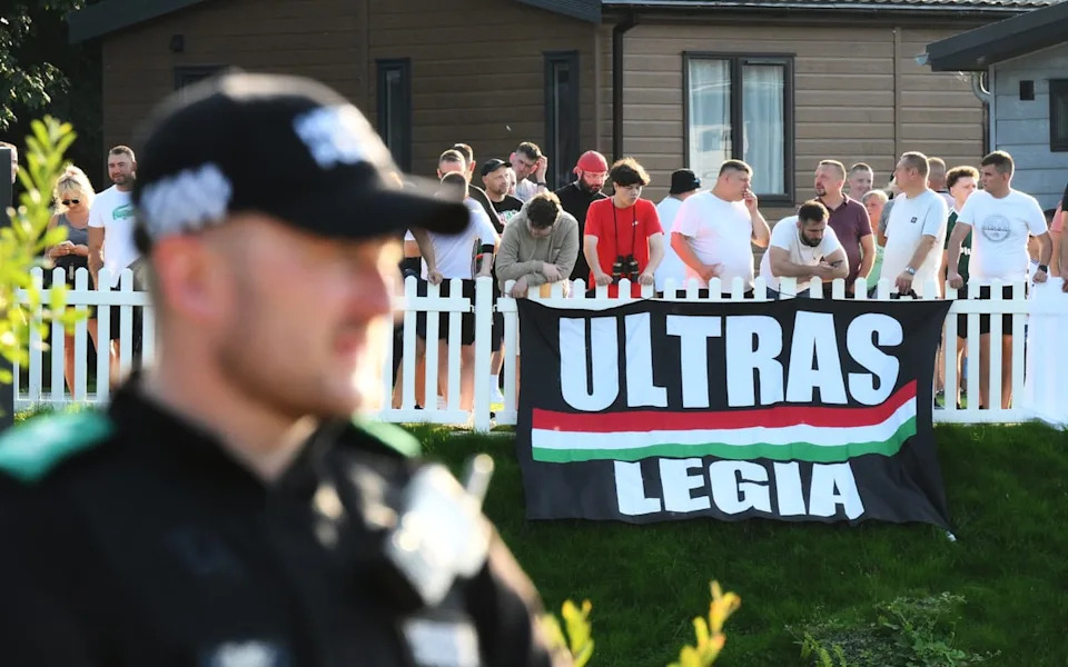 Legia Warsaw fans during a Conference League qualifying match against Caernarfon Town in Wales last August (Getty Images)