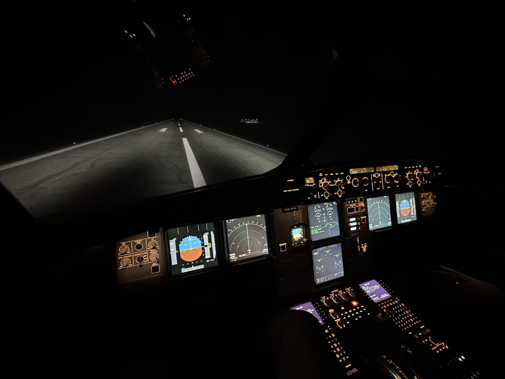 A320 cockpit at night