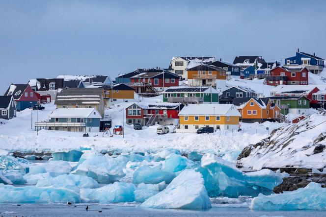 Icebergs float in the water off Nuuk, Greenland, on March 7, 2025.  