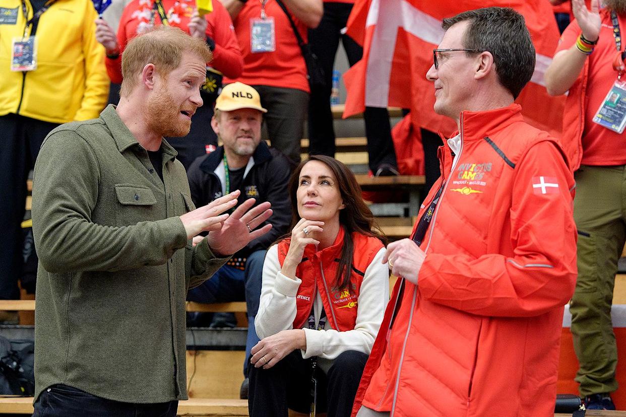 Prince Harry talks with Prince Joachim and Princess Marie at the Invictus Games Vancouver Whistler on Feb. 15, 2025. Jeff Vinnick/Getty