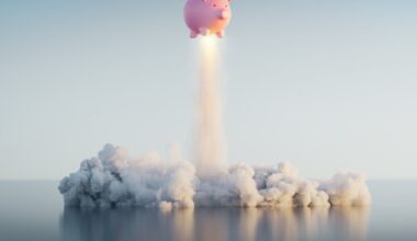 A piggy bank launching like a rocket.