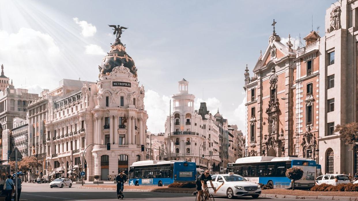 Madrid, Spain - September 19, 2019: Panorama of Madrid. Alcala street. Gran Via street.