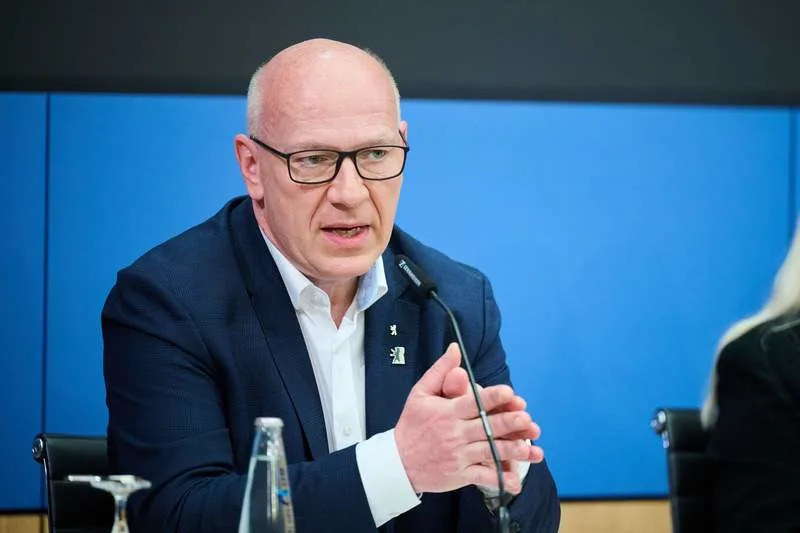Governing Mayor of Berlin Kai Wegner speaks at a press conference following the Senate meeting and presents the city’s bid for the Olympics. Annette Riedl/dpa