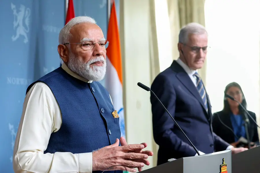 Prime Minister Narendra Modi speaks at the joint press statement with Prime Minister of Norway, Jonas Gahr Store (unseen), in Oslo